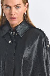 Beatrix Coated Twill Cape With Knitted Sleeves-Black