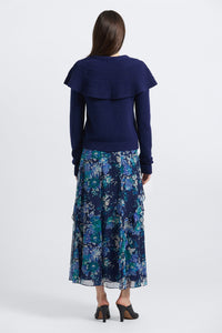 Orla Floral Tapestry Print Skirt-Navy/Jade/Ecru