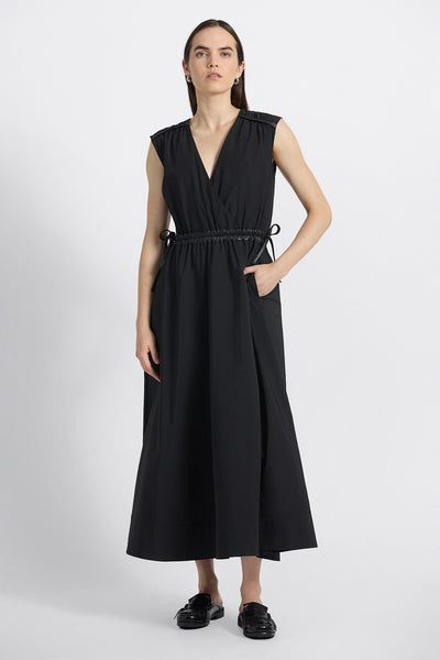 Eros Leather Trim Poly Cotton Poplin Dress - Black – Derek Lam