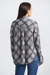 Wesley Lattice Print Crepe Back Satin Shirt-Black/Shark/Ecru