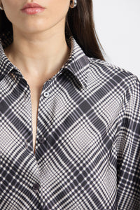 Wesley Lattice Print Crepe Back Satin Shirt-Black/Shark/Ecru