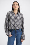 Wesley Lattice Print Crepe Back Satin Shirt-Black/Shark/Ecru