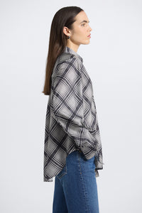 Wesley Lattice Print Crepe Back Satin Shirt-Black/Shark/Ecru