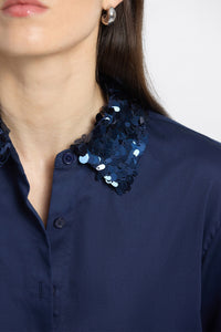 Alina Sequin Collar Shirt-Navy