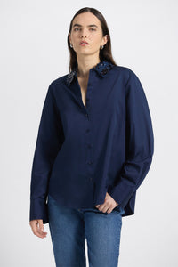 Alina Sequin Collar Shirt-Navy
