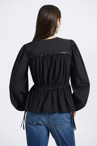 Dominica Leather Trim Top - Black