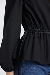 Dominica Leather Trim Top - Black