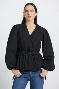 Dominica Leather Trim Top - Black