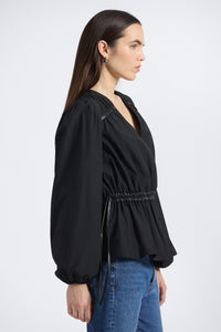 Dominica Leather Trim Top - Black