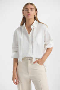 Edeline Button Up Shirt with Neck Tie - White