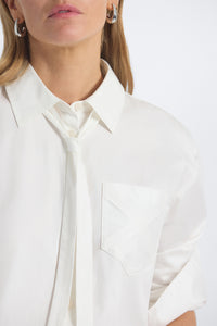 Edeline Button Up Shirt with Neck Tie - White