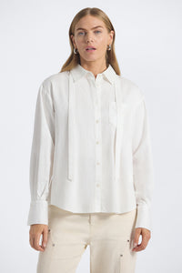 Edeline Button Up Shirt with Neck Tie - White