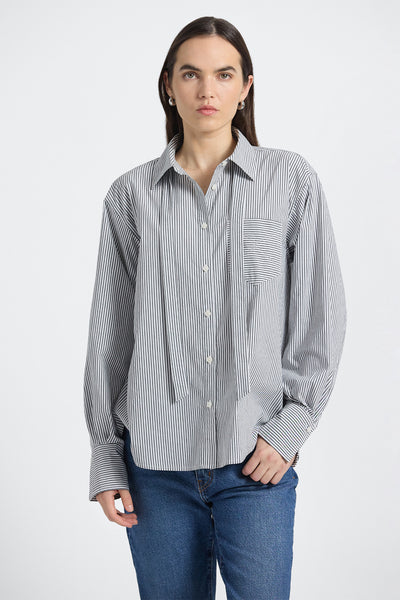 Derek Lam Edeline Striped Poplin Shirt - Grey/White | Grey Stripe
