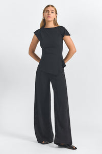 Luelle Crepe Knit Assymetric Top - Black