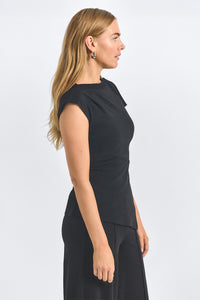 Luelle Crepe Knit Assymetric Top - Black