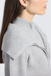 Jayne Layered Zip Front Sweater-Grey