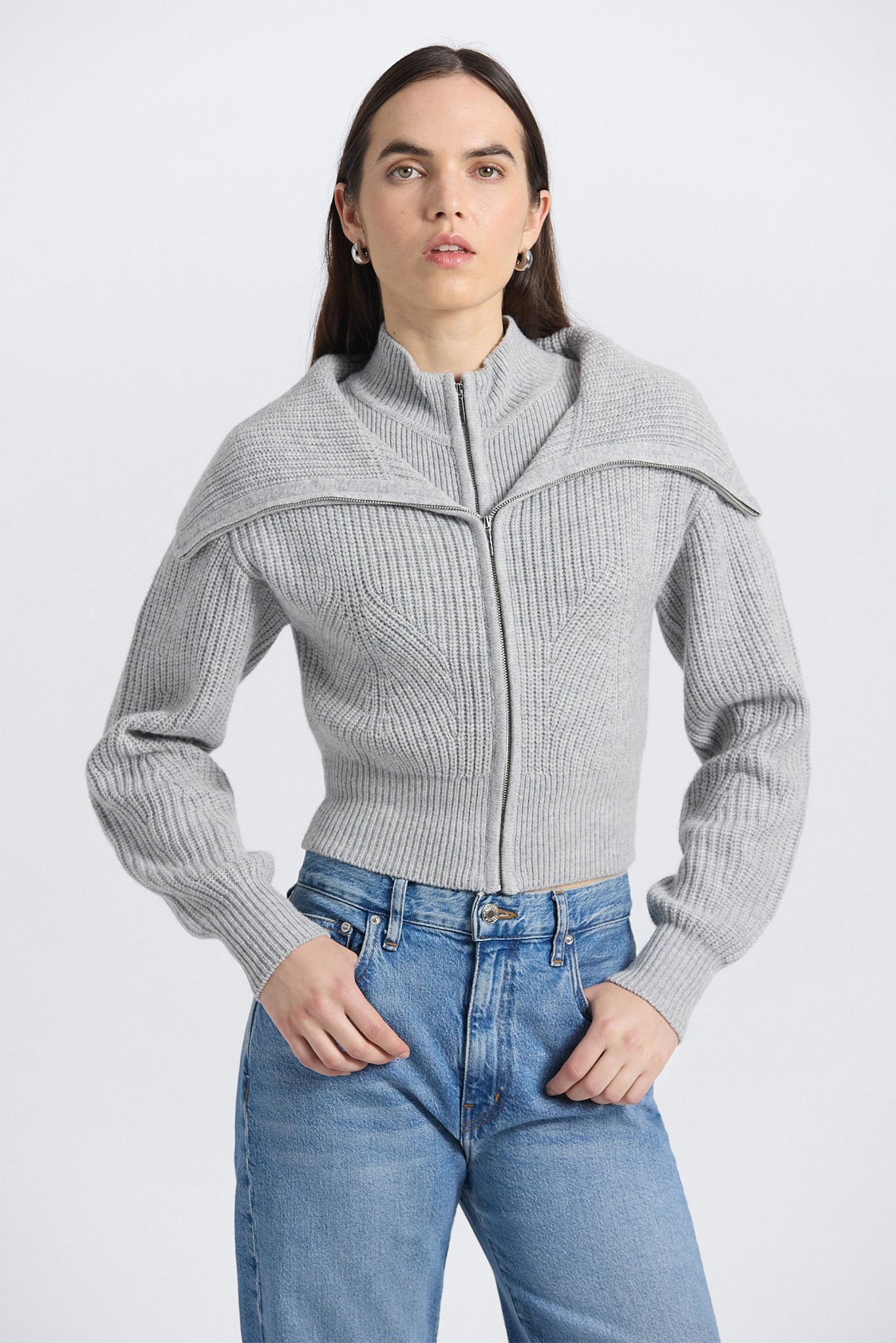 Jayne Layered Zip Front Sweater - Grey – Derek Lam