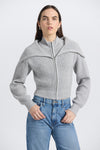 Jayne Layered Zip Front Sweater-Grey