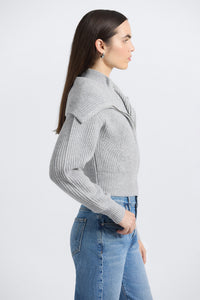Jayne Layered Zip Front Sweater-Grey