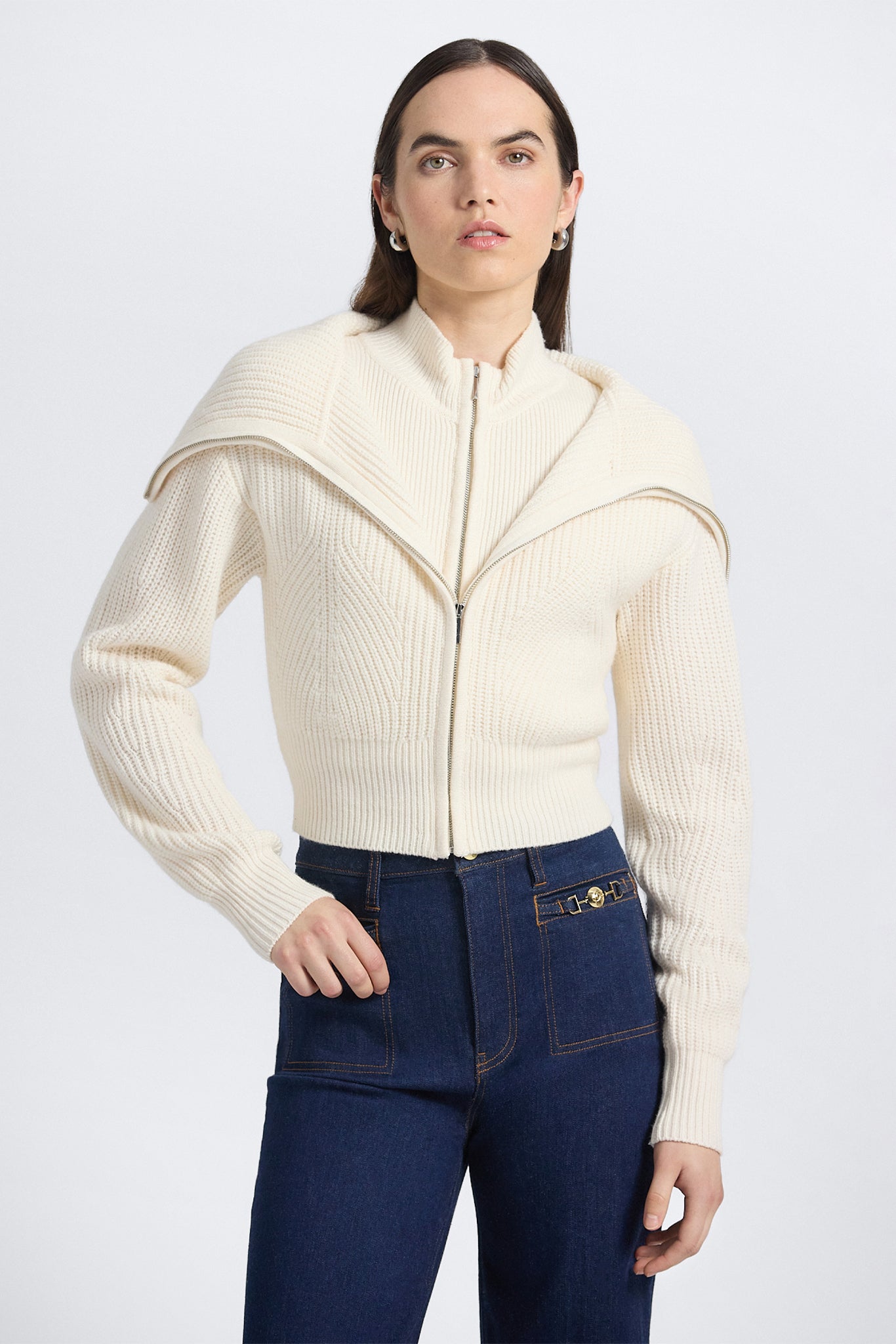 Jayne Layered Zip Front Sweater - Ivory – Derek Lam