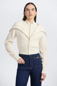 Jayne Layered Zip Front Sweater-Ivory