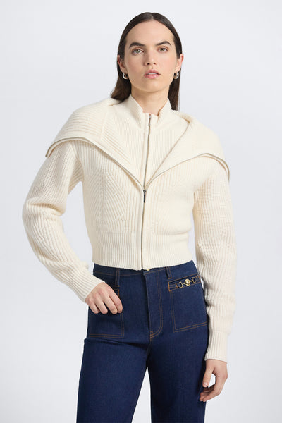 Jayne Layered Zip Front Sweater - Ivory – Derek Lam