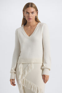 Peninia Cashmere Blend V-Neck Sweater -Snow White