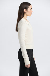 Sancia Embellished Collar Sweater -Ivory/Snow White