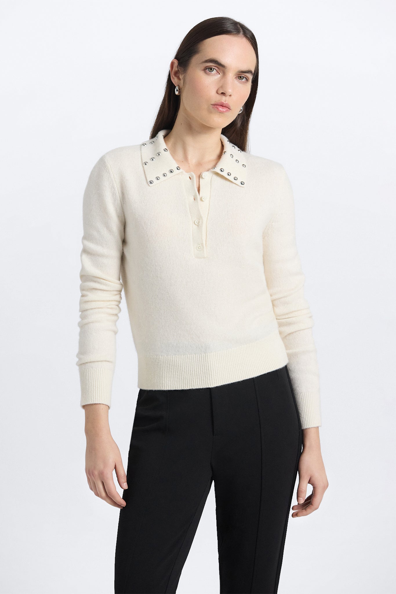 Sancia Embellished Collar Sweater - Ivory/Snow White – Derek Lam