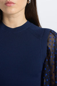 Cerina Mixed Media Sweater-Black/Royal Blue