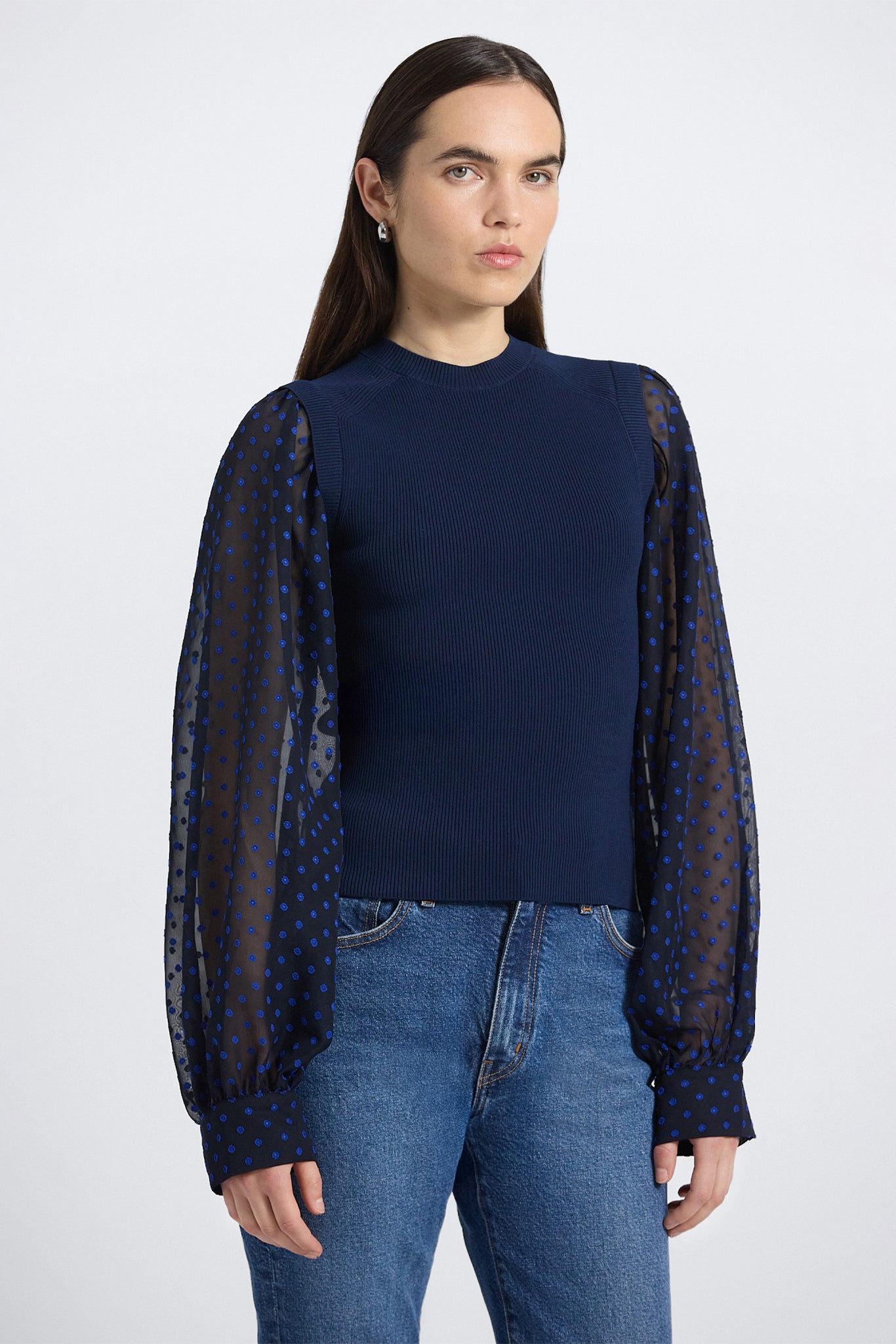 Cerina Mixed Media Sweater - Black/Royal Blue – Derek Lam