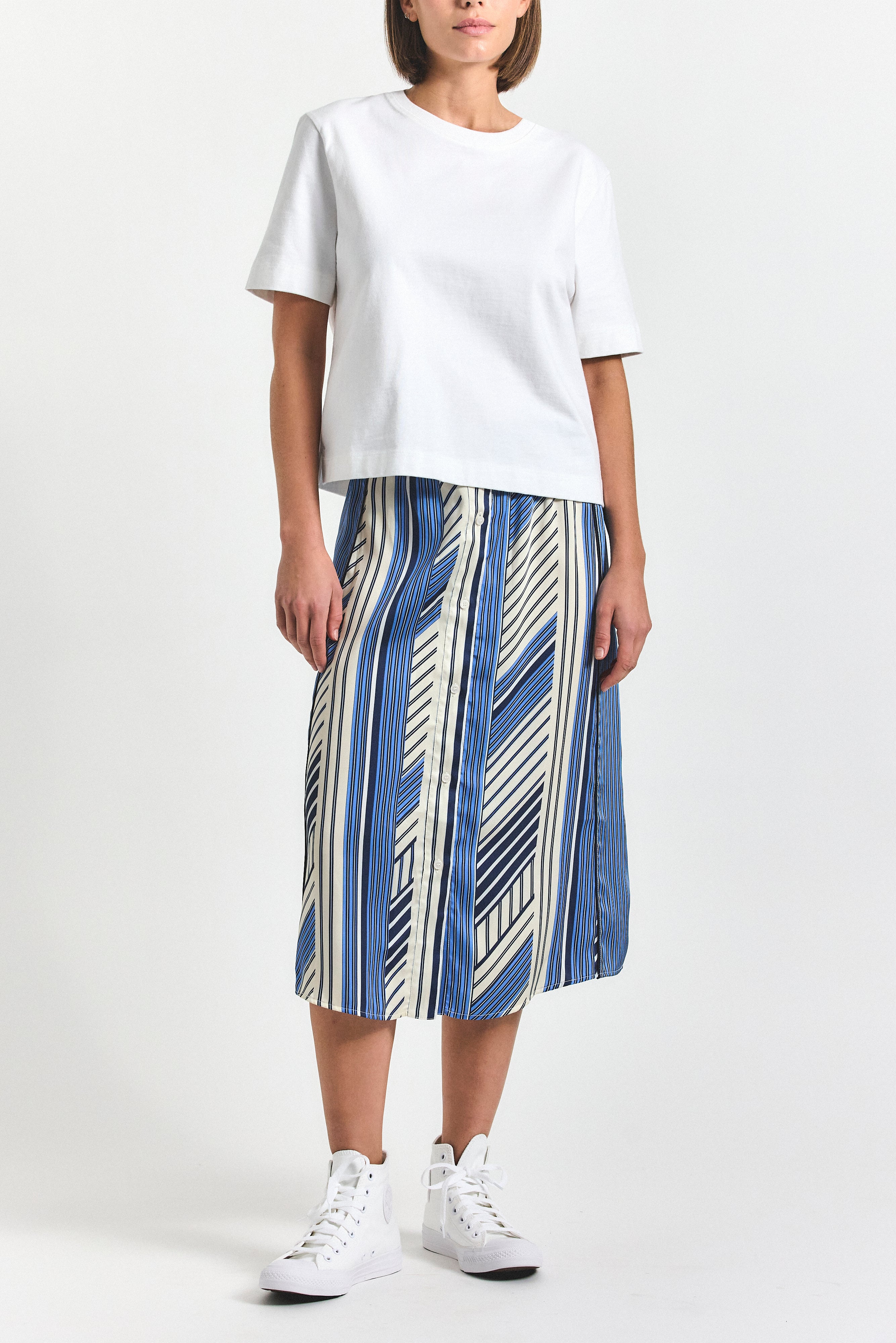 Ravenna Button Front Skirt - Navy/Ecru/Ultramarine/White – Derek Lam