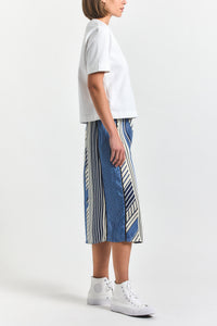 Ravenna Button Front Skirt - Navy/Ecru/Ultramarine/White