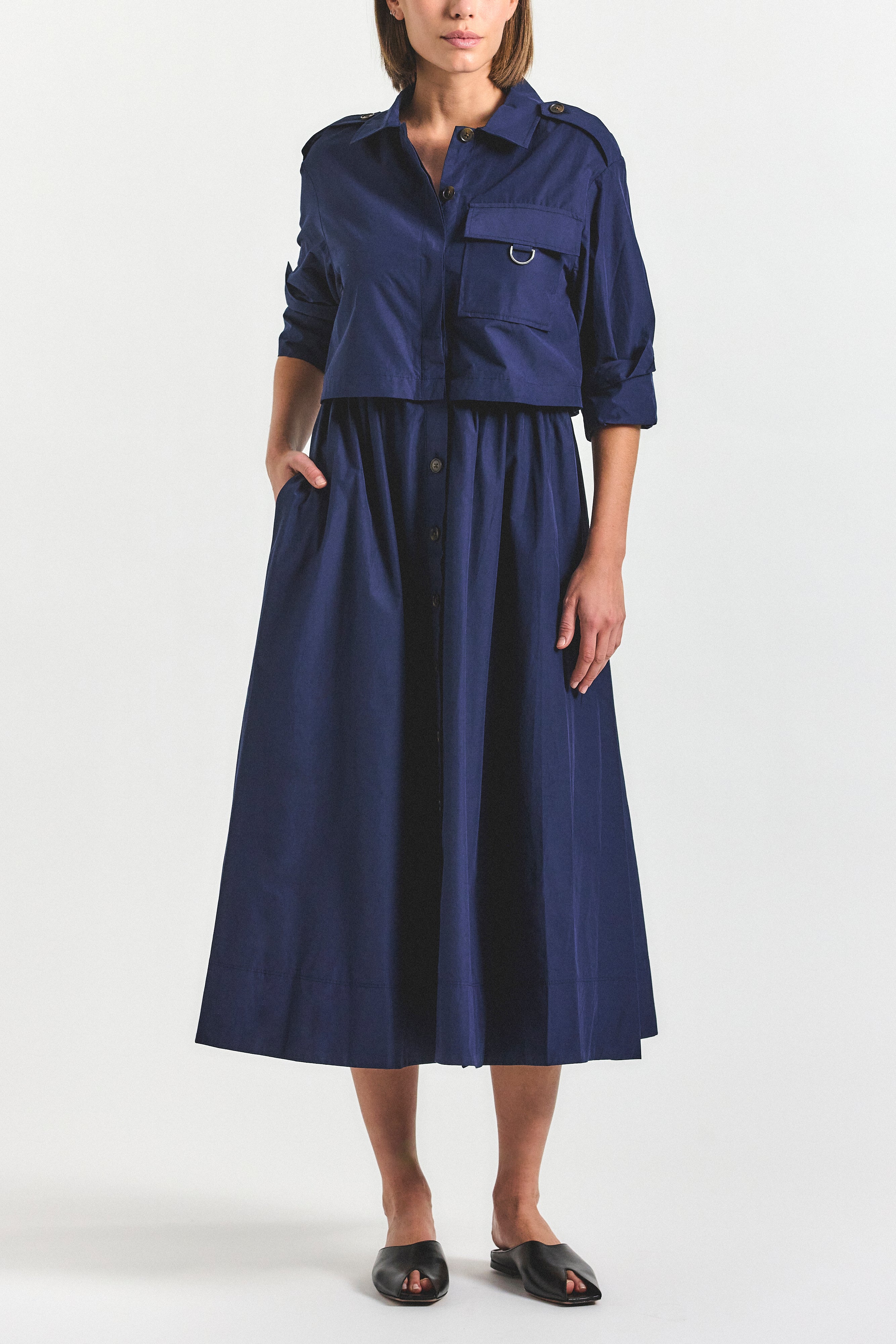 digne ディニュ poplin shirt 深青 Janine Trench Dress - Navy – Derek Lam