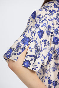 Keaton Split Sleeve Top - French Blue Multi