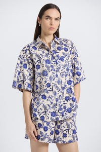Keaton Split Sleeve Top - French Blue Multi