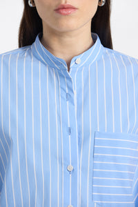 Coral Shirt With Removable Collar - Dk Ciel/White