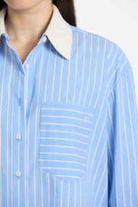 Coral Shirt With Removable Collar - Dk Ciel/White