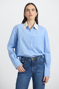 Coral Shirt With Removable Collar - Dk Ciel/White