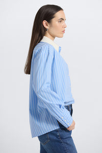 Coral Shirt With Removable Collar - Dk Ciel/White
