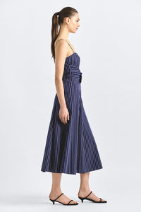 Zandra Tie Front Dress - Dark Navy Stripe