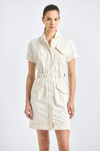 Clotilde Linen Denim Dress - Soft White Wash