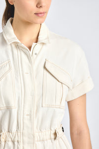Clotilde Linen Denim Dress - Soft White Wash