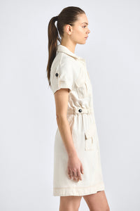 Clotilde Linen Denim Dress - Soft White Wash