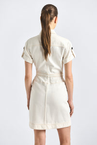 Clotilde Linen Denim Dress - Soft White Wash