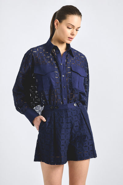 Boswell Eyelet Short - Navy – Derek Lam