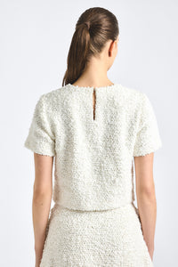 Syrena Paillette Boucle Cropped Boxy Tee - Blanc De Blanc