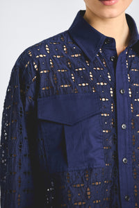 Anouk Cropped Button Down Shirt - Navy