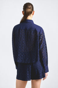 Anouk Cropped Button Down Shirt - Navy