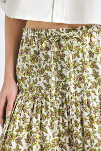 Beau Drop Waist Midi Skirt - Green/Pink Floral
